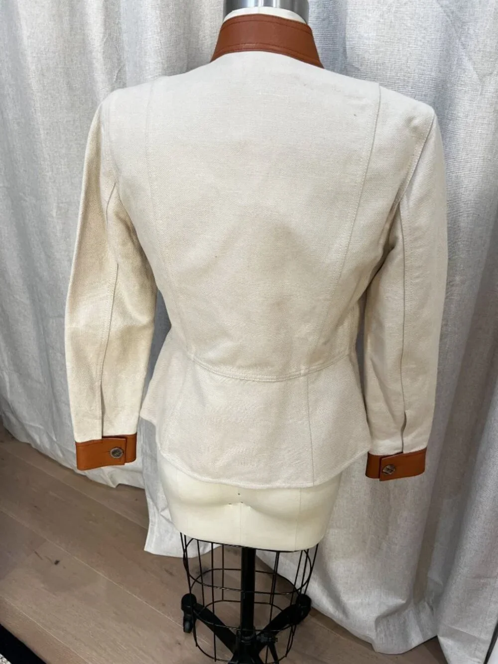 TORY BURCH Camden Linen Cotton Leather Safari Jacket Sz 2 $595 NWT
